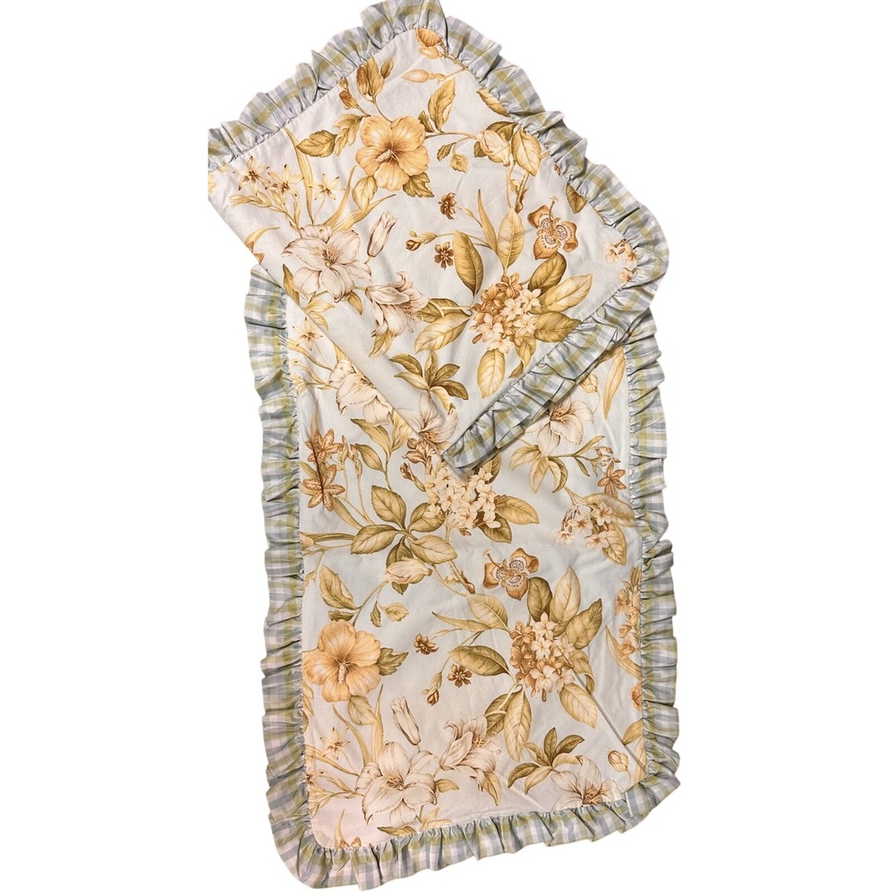 Williamsburg Waverly King Pillow Shams Floral Botanical Gingham Ruffle Cream Tan